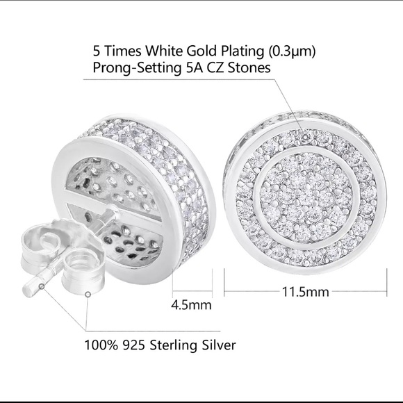 925S Unisex Iced Out Diamond Earrings - Picture 3 of 4